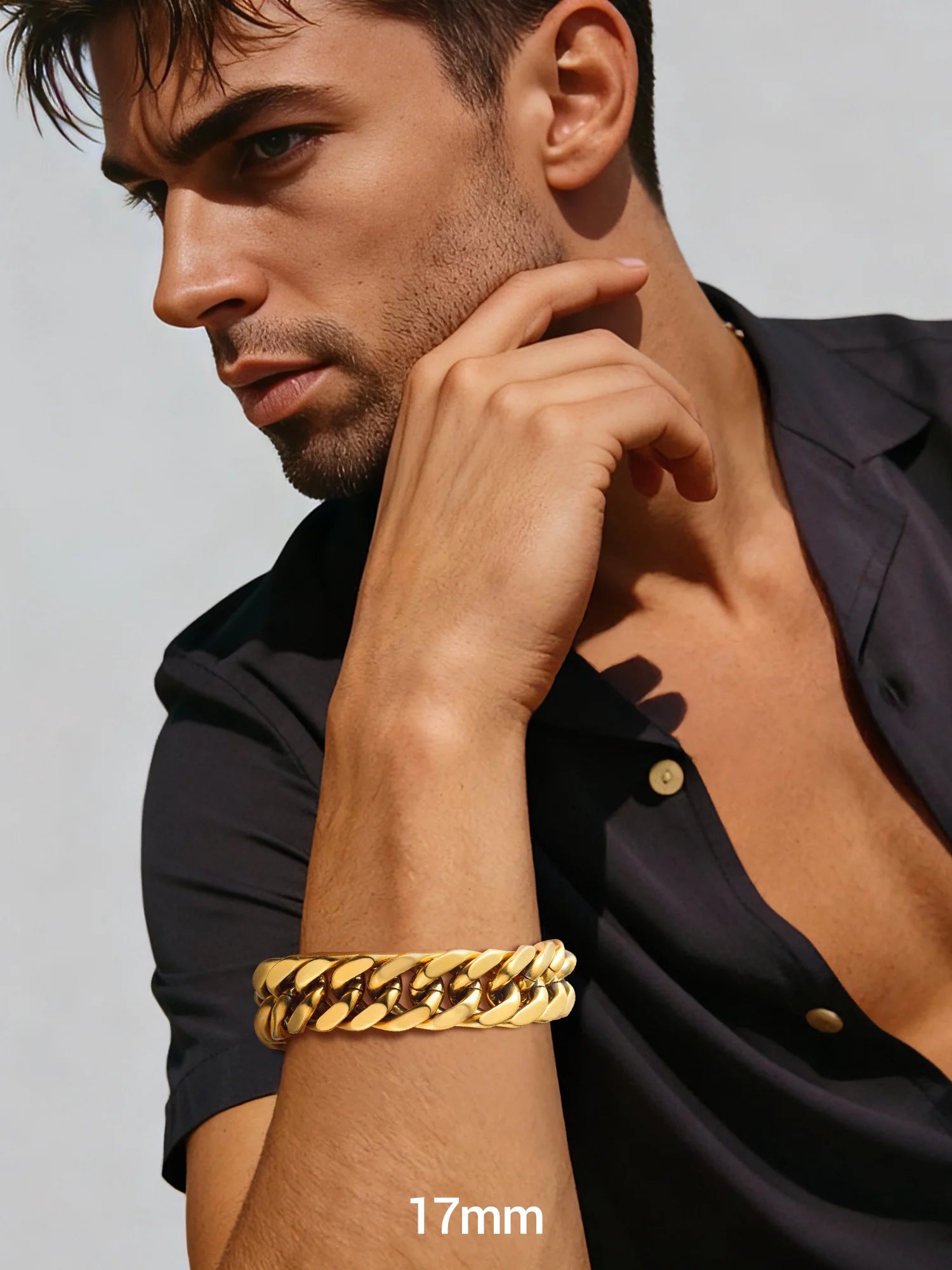 Men Stainless Steel 17Mm Cuban Chain Bracelets Chunky Franco Gold Plated Chain Bracelet 7.5 Inch Chains Jewelry Birthday Valentine Graduation Father Day Gifts