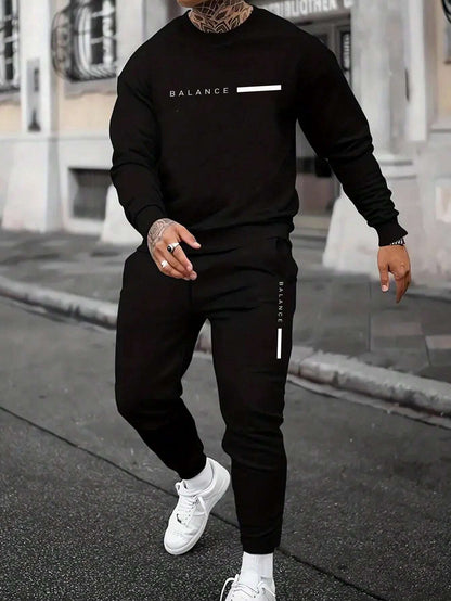 Manfinity Homme 2Pcs Men'S Casual Letter Printed Sweatshirt and Sweatpants Set, for Daily Leisure , Track Suit , Urban , Color Block, Fall Clothes