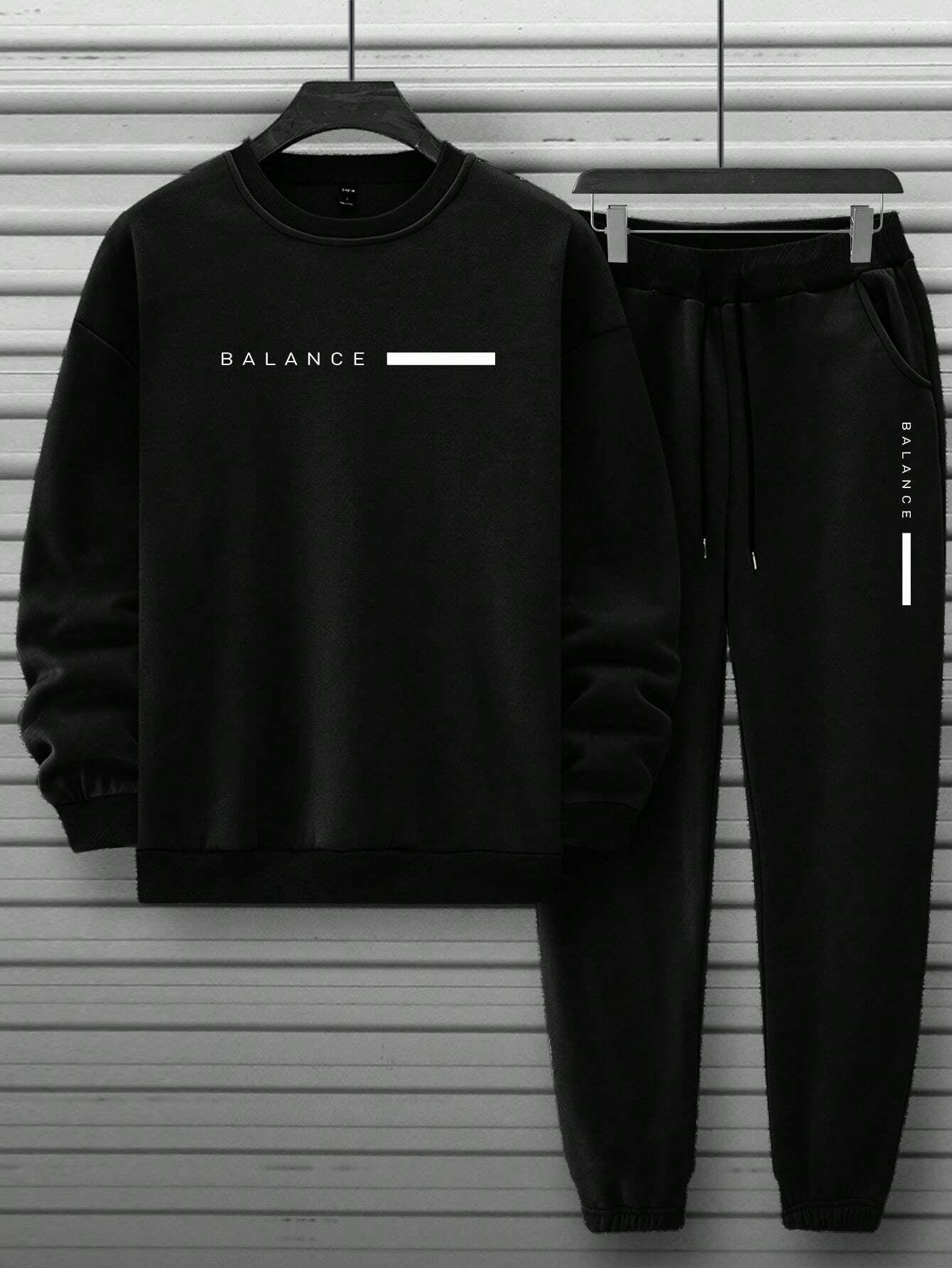 Manfinity Homme 2Pcs Men'S Casual Letter Printed Sweatshirt and Sweatpants Set, for Daily Leisure , Track Suit , Urban , Color Block, Fall Clothes