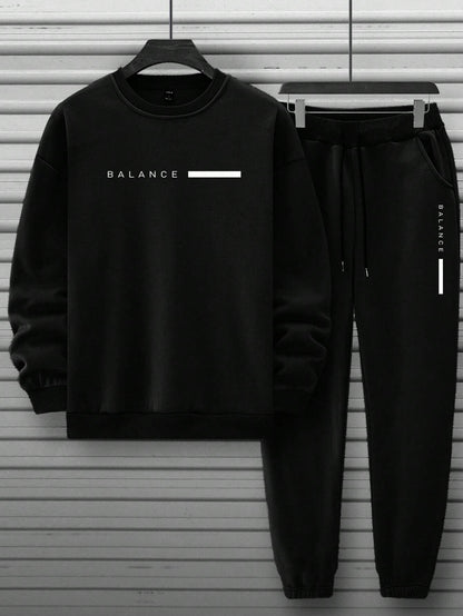 Manfinity Homme 2Pcs Men'S Casual Letter Printed Sweatshirt and Sweatpants Set, for Daily Leisure , Track Suit , Urban , Color Block, Fall Clothes