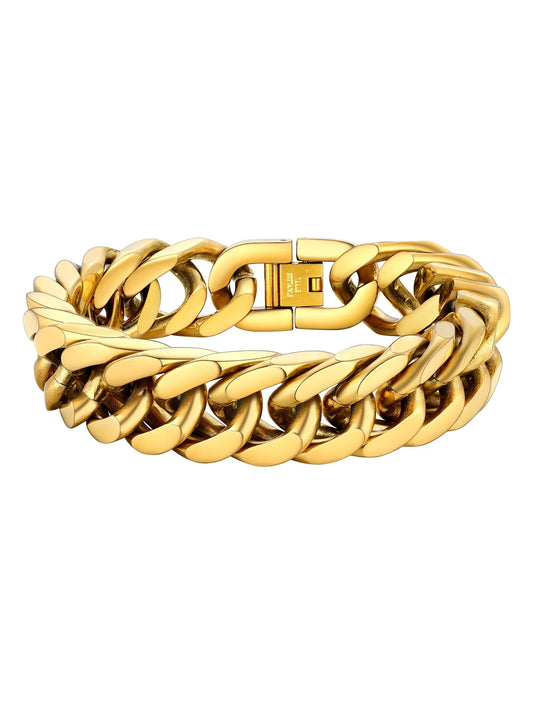 Men Stainless Steel 17Mm Cuban Chain Bracelets Chunky Franco Gold Plated Chain Bracelet 7.5 Inch Chains Jewelry Birthday Valentine Graduation Father Day Gifts