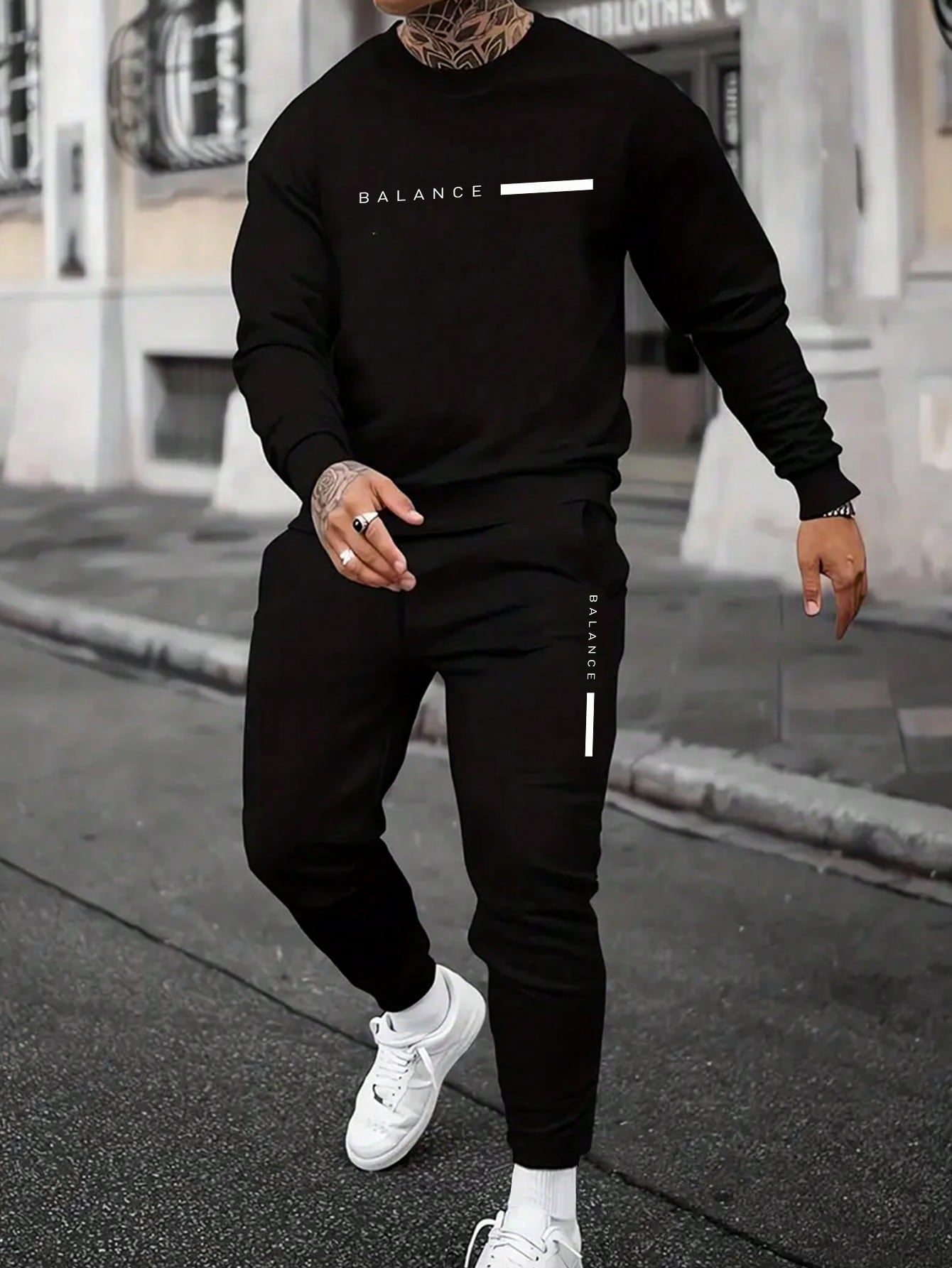 Manfinity Homme 2Pcs Men'S Casual Letter Printed Sweatshirt and Sweatpants Set, for Daily Leisure , Track Suit , Urban , Color Block, Fall Clothes