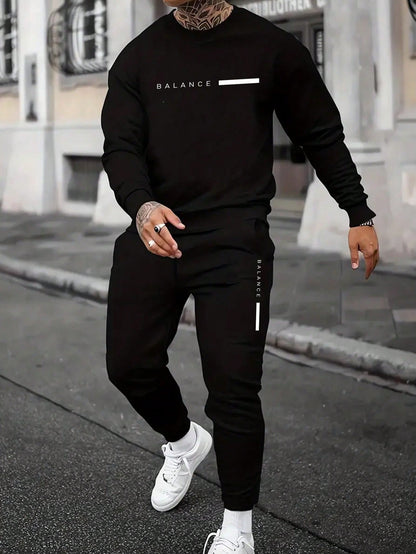 Manfinity Homme 2Pcs Men'S Casual Letter Printed Sweatshirt and Sweatpants Set, for Daily Leisure , Track Suit , Urban , Color Block, Fall Clothes