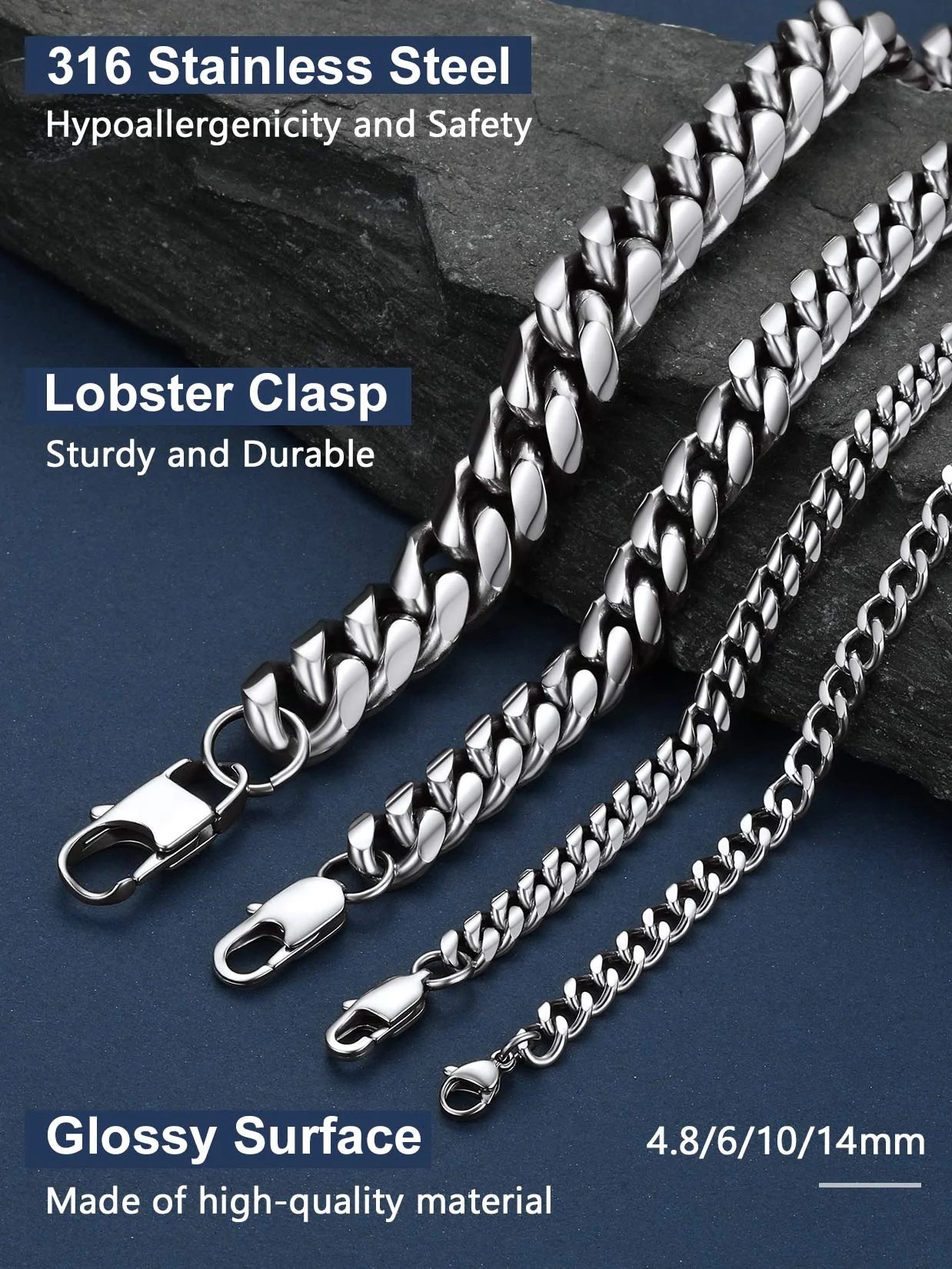 Curb Cuban Link Chain Necklaces for Men Jewelry 28Inch Stainless Steel Colar Silver Color
